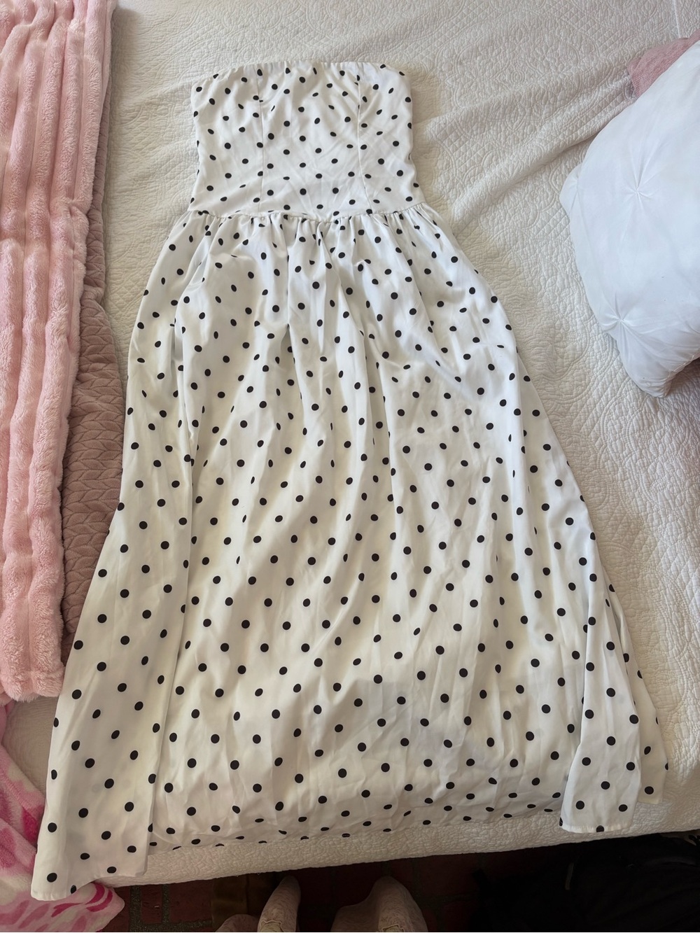 Polka Dot Strapless White & Black Kids Dress